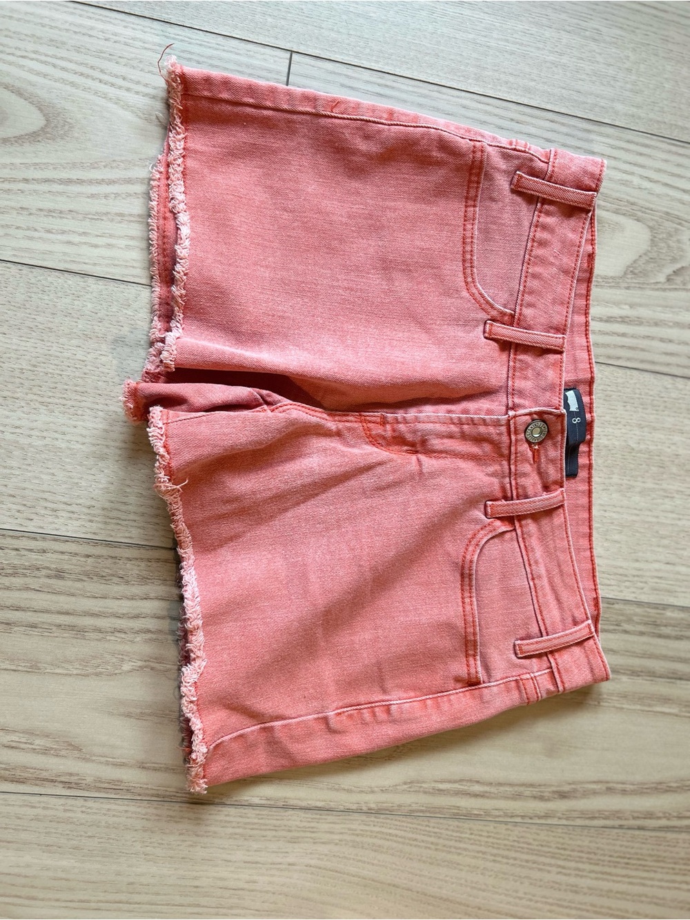 Levi's Coral Pink Frayed Hem Denim Shorts